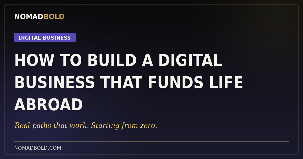 NomadBold guide cover for building a digital business that funds life abroad, starting from zero.