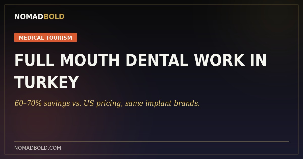 NomadBold guide cover for full mouth dental work in Turkey, medical tourism savings of 60 to 70 percent.