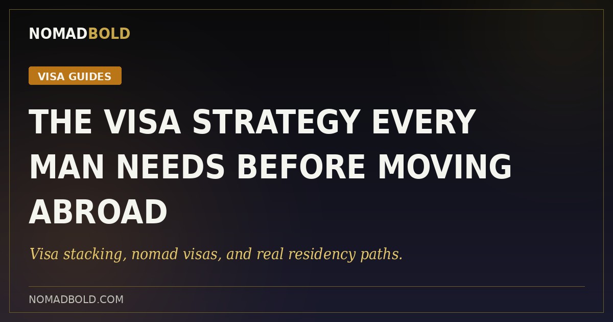 NomadBold visa strategy guide cover for men moving abroad, covering visa stacking and residency paths.